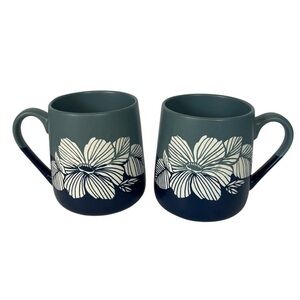 Sheffield Home Pottery Mugs Set of 2 Blue Floral “Positive Vibes” Coffee Tea